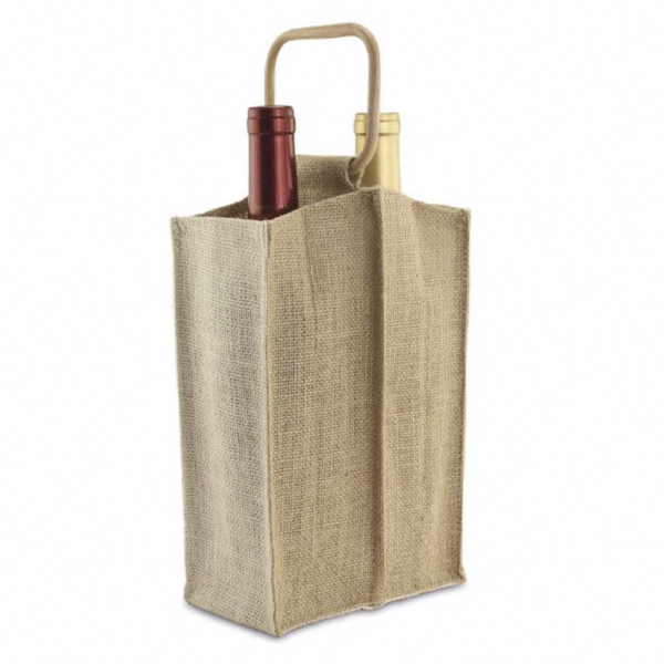 Jute Bag 2-Tone, Cane Handle, 2 Bottles