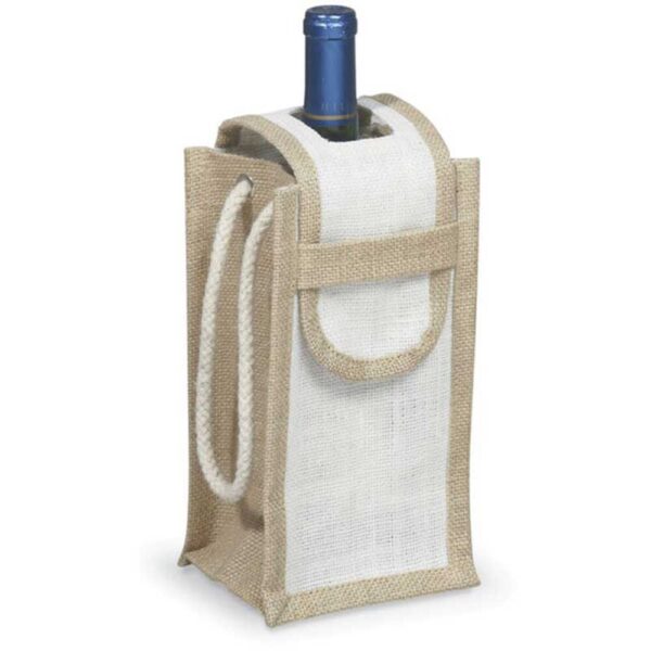 Two-Tone Foldover Natural Jute Bag 1 bottle